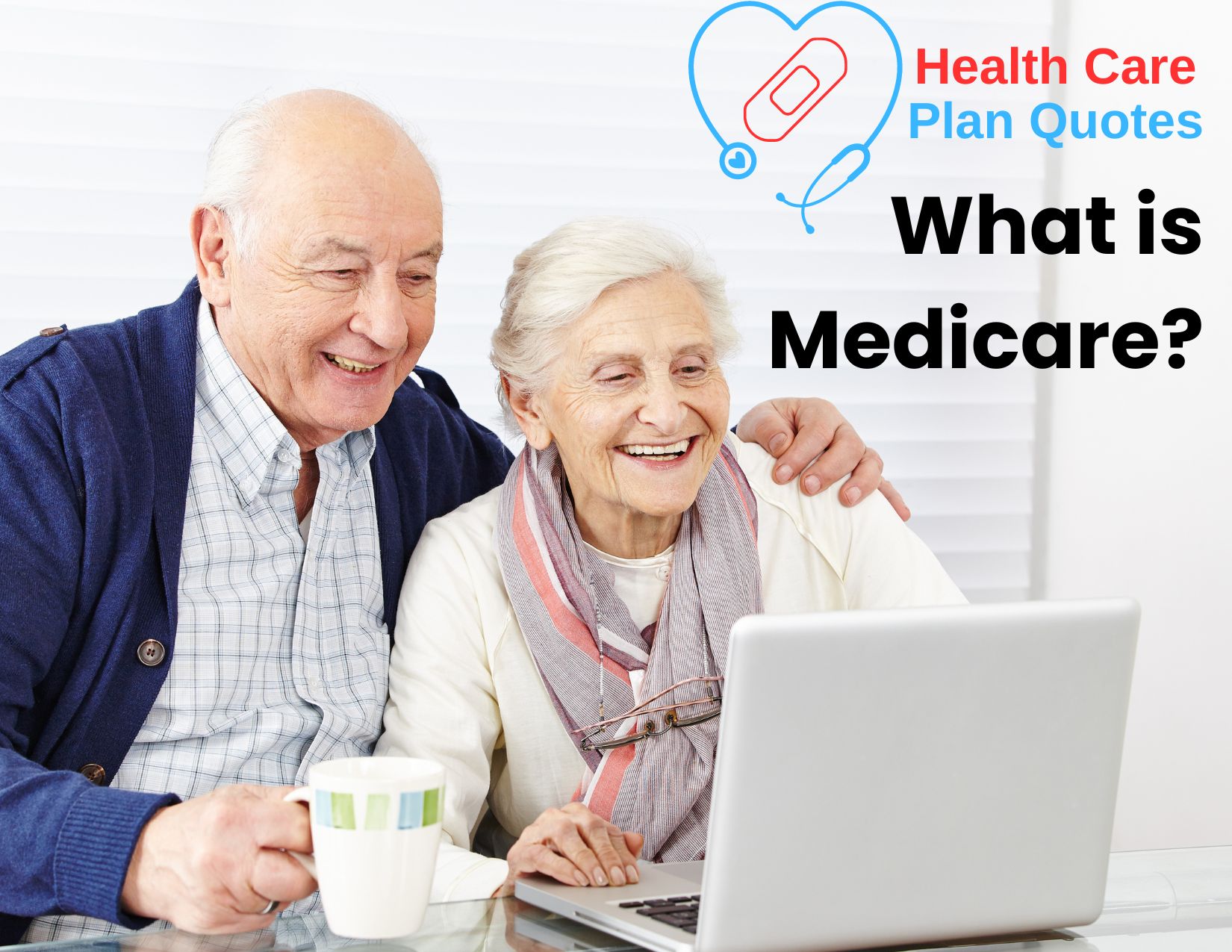 An elderly couple looking at a computer together. The Health Care Plan Quotes logo is on the top right of the image with the words "What is Medicare?" under the logo.