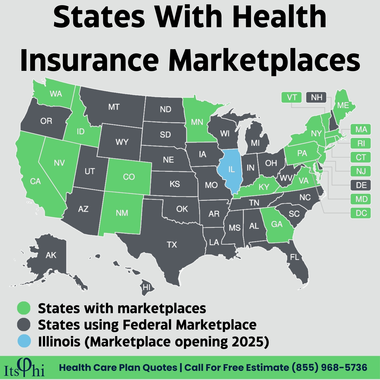 A map depicting all U.S. states with a state health insurance marketplace.